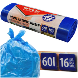 WORKI NA ŚMIECI WIĄZANE OFFICE PRODUCTS 16 SZTUK 60L NIEBIESKIE - 6 sztuk