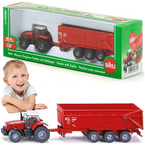 MASSEY FERGUSON TRAKTOR Z PRZYCZEPĄ CIĄGNIK METALOWY GUMOWE OPONY 1:87 SIKU