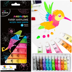 FARBY AKRYLOWE SZKOLNE NEONOWE INTENSYWNE NASYCONE 12 KOLORÓW 12ml - KIDEA