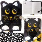 PAMIĘTNIK Z KŁÓDKĄ 3D WŁOCHACZ PLUSZOWY NOTES A5 96 KARTEK CZARNY KOTEK