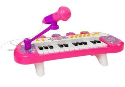 KEYBOARD PIANINKO DLA DZIECI Z MIKROFONEM 24 KLAWISZE RÓŻOWE DŹWIĘK ŚWIATŁO