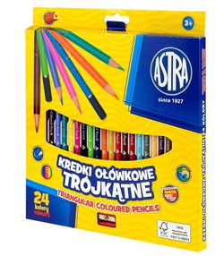 KREDKI OŁÓWKOWE TRÓJKĄTNE 24 INTENSYWNE ŻYWE KOLORY + TEMPERÓWKA ASTRA