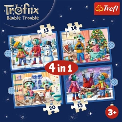 PUZZLE 4w1 TREFLIKI RATUJĄ ŚWIĘTA U TREFLIKÓW PADA ŚNIEG TREFL 34657