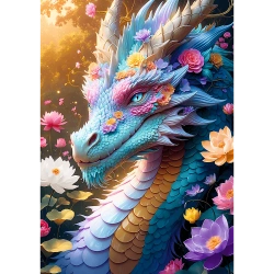 PUZZLE 1000 ELEMENTÓW KOLOROWY SMOK WŚRÓD KWIATOW UKŁADANKA TREFL 10953