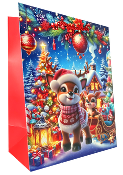TORBA PREZENTOWA TOREBKA ŚWIĄTECZNA MIKOŁAJKI CHOINKA BŁĘKIT 26x32x10 cm