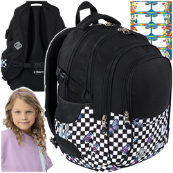 PLECAK SZKOLNY 4-KOMOROWY ST.RIGHT BP-01 SZACHOWNICA Z MOTYLAMI + NAKLEJKI