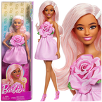 BARBIE FASHIONISTAS LALKA MODOWA W RÓŻOWEJ SUKIENCE Z RÓŻĄ MATTEL