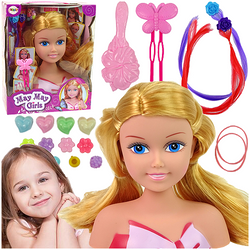 LALKA GŁOWA DO CZESANIA AKCESORIA DO STYLIZACJI WŁOSÓW KOLOROWE PASEMKA