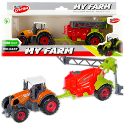 TRAKTOR METALOWY Z OPRYSKIWACZEM Z NAPĘDEM CIĄGNIK FARMA 1:50 RANCZO POJAZD