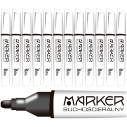 MARKER SUCHOŚCIERALNY DO BIAŁYCH TABLIC 3mm CZARNY STOŻKOWy TETIS - 12 szt.