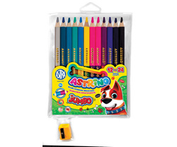 KREDKI OŁÓWKOWE ASTRA DWUSTRONNE GRUBE JUMBO ASTRINO 24 KOLORY + TEMPERÓWKA
