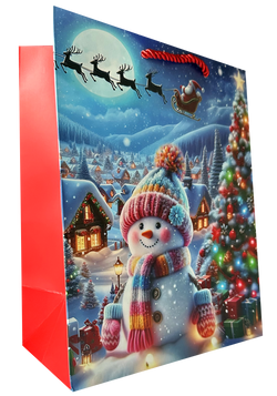 TORBA PREZENTOWA TOREBKA ŚWIĄTECZNA MIKOŁAJKI CHOINKA BŁĘKIT 26x32x10 cm