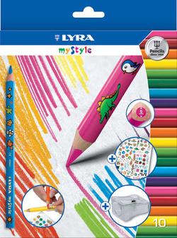 KREDKI TRÓJKĄTNE MY STYLE 10 KOL NAKLEJKI  - LYRA