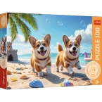PUZZLE 100 ELEMENTÓW PSY CORGI NA PLAŻY UKŁADANKA DLA DZIECI TREFL 16536