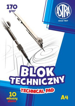 BLOK TECHNICZNY BIAŁY A4 ASTRA 10 KARTEK 170g SZKOLNY PLASTYKA - 10 sztuk