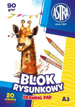 BLOK RYSUNKOWY BIAŁY A3 ASTRA 20 KARTEK 90g SZKOLNY PLASTYKA - 10 sztuk