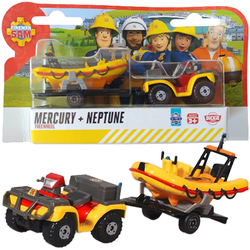 STRAŻAK SAM MERCURY I NEPTUNE STRAŻ POŻARNA DICKIE QUAD Z PRZYCZEPĄ PONTON
