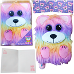 PAMIĘTNIK Z KŁÓDKĄ 3D WŁOCHACZ PLUSZOWY NOTES A5 96 K TĘCZOWY MIŚ