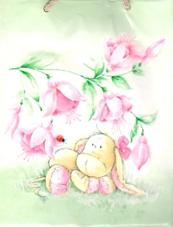 TORBA PREZENTOWA TOREBKA PASTELOWA ZIELONA OSIOŁEK KWIATKI 45x31x10 cm