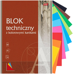 BLOK TECHNICZNY A4 KOLOROWY 10 KARTEK 160g SZKOLNY UNIPAP - 2 sztuki