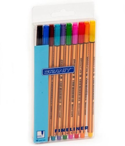 CIENKOPISY MAZAKI PISAKI ZESTAW 10 KOLORÓW W ETUI FINELINER GRANIT C970