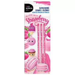 ZAPACHOWE GUMKI I OŁÓWKI TRUSKAWKA 3x GUMKA I OŁÓWEK TRUSKAWKOWE KIDEA