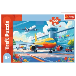 PUZZLE 100 EL. KRÓL PRZESTWORZY SAMOLOT LOTNISKO UKŁADANKA TREFL 16491