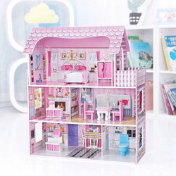 DREWNIANY DOMEK DLA LALEK Z BALKONEM MEBELKI