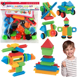 KLOCKI KONSTRUKCYJNE MAŁYCH GENIUSZY PUZZLE JEŻYKI SZCZOTKI 46 EL. ASKATO