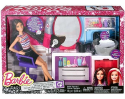 BARBIE BROKATOWY SALON FRYZJERSKI + LALKA - MATTEL