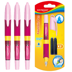 PIÓRO WIECZNE NA NABOJE KEYROAD SMOOZZY SZKOLNE RÓŻOWE M + 2 NABOJE - 3 szt