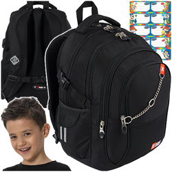 PLECAK SZKOLNY 4-KOMOROWY ST.RIGHT BP-01 CZARNY X WHITE + NAKLEJKI