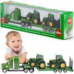 CIĘŻARÓWKA Z NACZEPĄ Z TRAKTORAMI TRAKTOR JOHN DEERE METALOWY 1837 SIKU