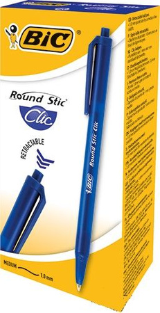 DŁUGOPIS AUTOMATYCZNY NIEBIESKI BIUROWY 1mm BIC ROUND STIC CLIC - 3 szt.