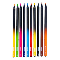 KREDKI OŁÓWKOWE TRÓJKĄTNE 10 KOLORÓW CZARNE DREWNO HOLO MANIA ASTRA PEN