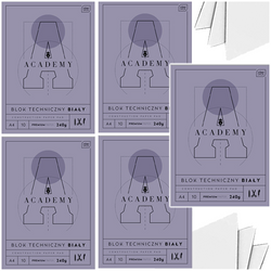 BLOK TECHNICZNY BIAŁY A4 GRUBY 10K 240g ACADEMY PREMIUM INTERDRUK - 5 szt.