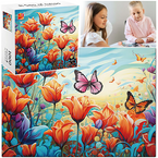 PUZZLE 1000 ELEMENTÓW TULIPANY MOTYL POLE TULIPANÓW WIDOK UKŁADANKA ASKATO