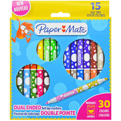 MARKERY DWUSTRONNE MAZAKI PISAKI FLAMASTRY PAPER MATE KIDS 15 szt. = 30 KOL