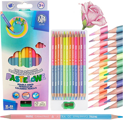 KREDKI OŁÓWKOWE TRÓJKĄTNE DWUSTRONNE PASTELOWE 12 kredek = 24 kolory ASTRA