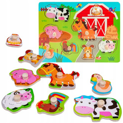 UKŁADANKA DREWNIANA ZWIERZĘTA FARMA WIEŚ PUZZLE Z UCHWYTAMI SMILY PLAY