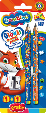 OŁÓWEK DO NAUKI PISANIA BAMBINO TRÓJKĄTNY HB 2 SZTUKI Z TEMPERÓWKĄ - 3 szt.