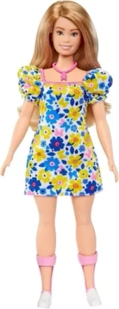 LALKA BARBIE FASHION Z ZESPOŁEM DOWNA SUKIENKA W KWIATKI BLOND WŁOSY 30 cm