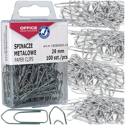 SPINACZE BIUROWE TRÓJKĄTNE OFFICE PRODUCTS 26mm SREBRNE 100 SZTUK