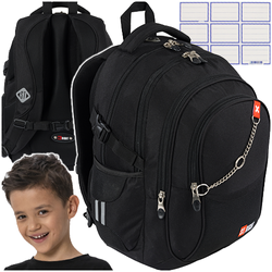 PLECAK SZKOLNY 4-KOMOROWY ST.RIGHT BP-01 CZARNY X WHITE + NAKLEJKI