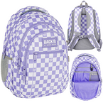 PLECAK SZKOLNY MŁODZIEŻOWY DERFORM BACKUP KRATA SZACHOWNICA FIOLET PLB7O26