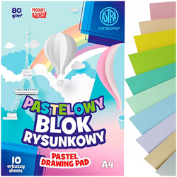 BLOK RYSUNKOWY PASTELOWY KOLOROWY ASTRA A4 10 KARTEK 80g SZKOLNY - 10 sztuk