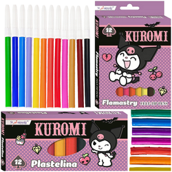WYPRAWKA SZKOLNA KUROMI MAJEWSKI BLOKI ZESZYTY PLASTELINA KREDKI FLAMASTRY