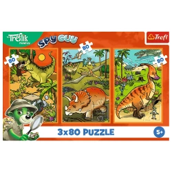 PUZZLE 3x80 DINOZAURY RODZINA TREFLIKÓW T-REX UKŁADANKA 34888 TREFL
