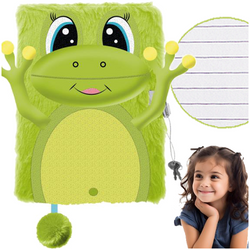 PAMIĘTNIK Z KŁÓDKĄ 3D WŁOCHACZ PLUSZOWY NOTES A5 96 KARTEK SZCZĘŚLIWA ŻABKA