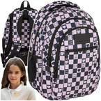 PLECAK SZKOLNY MŁODZIEŻOWY DERFORM BACKUP O15 SZACHOWNICA RÓŻOWY AKSOLOTL